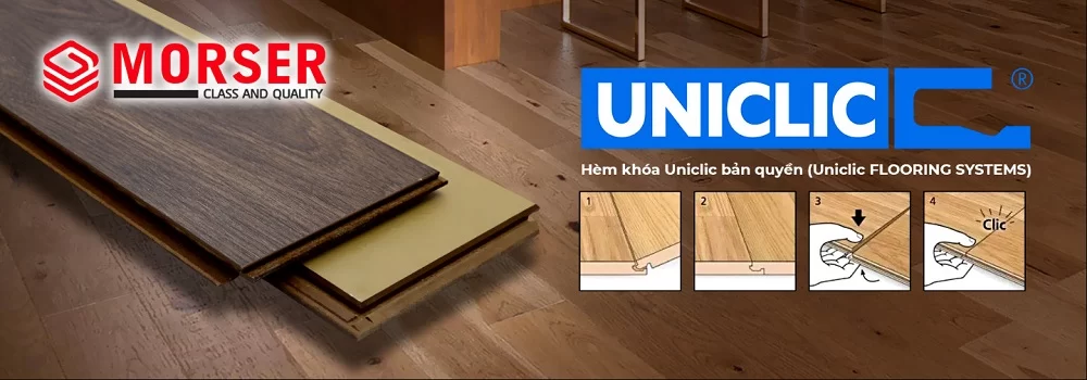 Hèm khóa Uniclic sàn gỗ Morser cốt xanh chống ẩm
